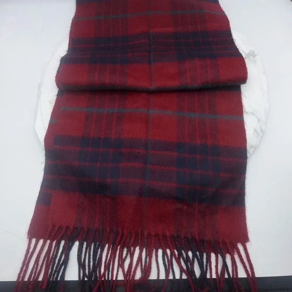 CHRISTIAN DIOR MONSIEUR Red, Navy Blue and Turquoise Tartan Plaid Cashmaire Scar